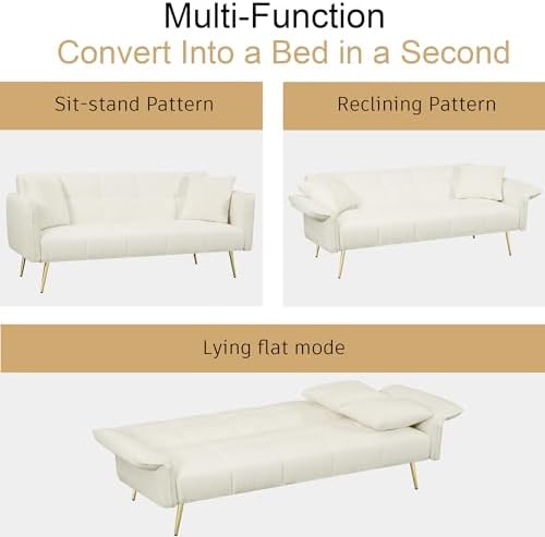 70.1" Convertible Futon Sofa Bed, Teddy Loveseat Couches, Beige