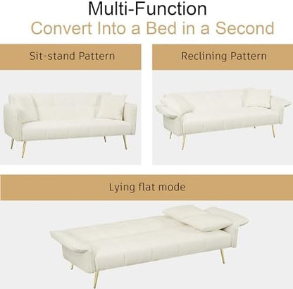 70.1" Convertible Futon Sofa Bed, Teddy Loveseat Couches, Beige