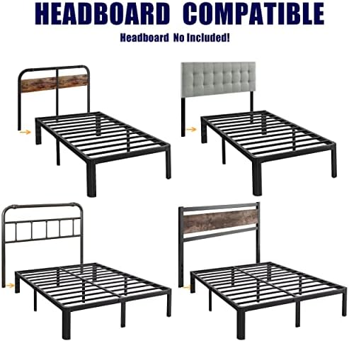 Hunlostten 12" Heavy Duty Twin Bed Frame No Box Spring Needed, Metal Platform Bed Frame Twin with Round Corners, Easy Assembly, Noise Free, Black