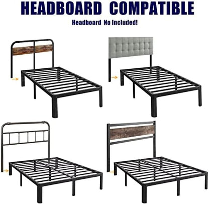 Hunlostten 12" High King Bed Frame No Box Spring Needed, Heavy Duty King Platform Bed Frame with Round Corners, Easy Assembly, Noise Free, Black