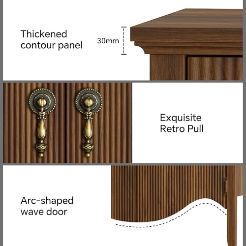 57" Fluted Sideboard Buffet,Retro Storage Cabinet, Walnut