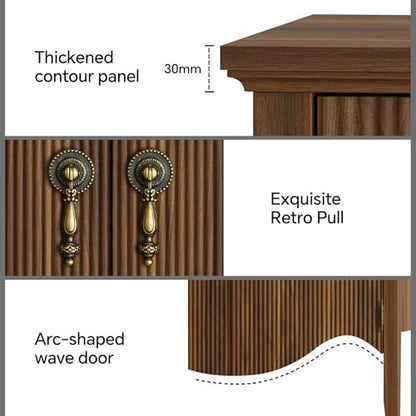 57" Fluted Sideboard Buffet,Retro Storage Cabinet, Walnut