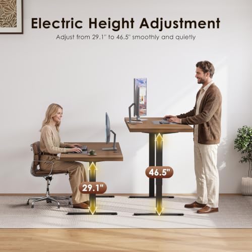 OffiGo 79 Inch Executive Electric Standing Desk Height Adjustable, Walnut
