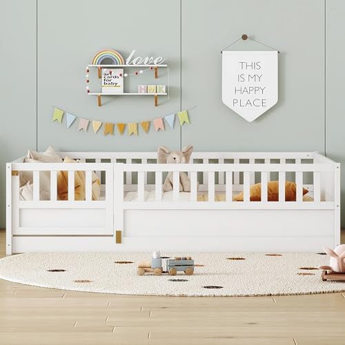 Bellemave Full Montessori Floor Bed Frame with Door,White