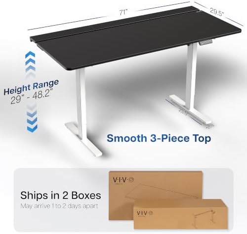 VIVO Electric Standing Desk, Smooth 3-Piece 71" x 30" Black Top
