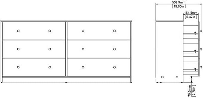 Home Square 3 Piece Bedroom Set with 6-Drawer Double Dresser and Two of 1-Drawer Nightstand in Black