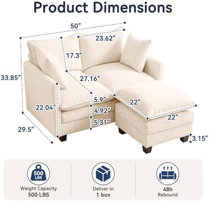 Loveseat Sofa w/Ottoman, Soft Chenille Cloud‑Cushion Couch