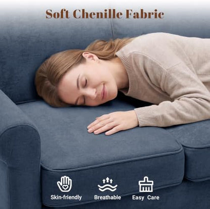 Kingfun Chenille Sofa Set,Loveseat and 3-Seater,Blue
