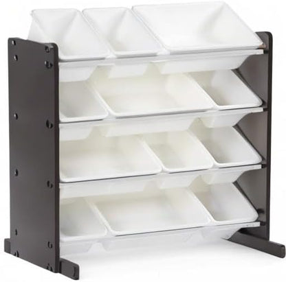 Humble Crew Toy Storage Organizer with 12 Removable Storage Bins for Kids Playroom, 4-Tier Toddler Toy Organization, Espresso/White