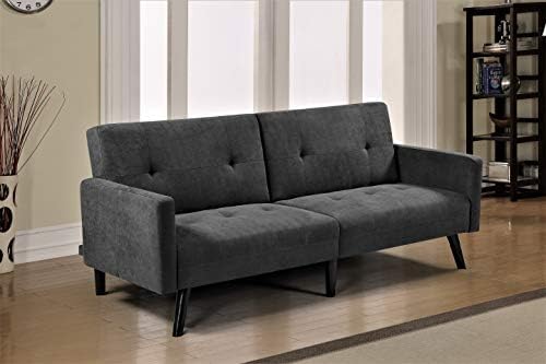 Container Furniture Direct Hasano 79" Sleeper Sofa Bed - Reclining Convertible to Full Bed - Tufted Linen Upholstery, Wooden Legs - Space-Saving Sofa Bed(79" L x 33" W x 33" H), Dark Grey
