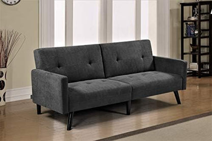 Container Furniture Direct Hasano 79" Sleeper Sofa Bed - Reclining Convertible to Full Bed - Tufted Linen Upholstery, Wooden Legs - Space-Saving Sofa Bed(79" L x 33" W x 33" H), Dark Grey