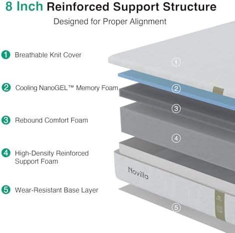 Novilla 8 Inch Full Mattress, Full Size Gel Memory Foam, Upgraded Support
