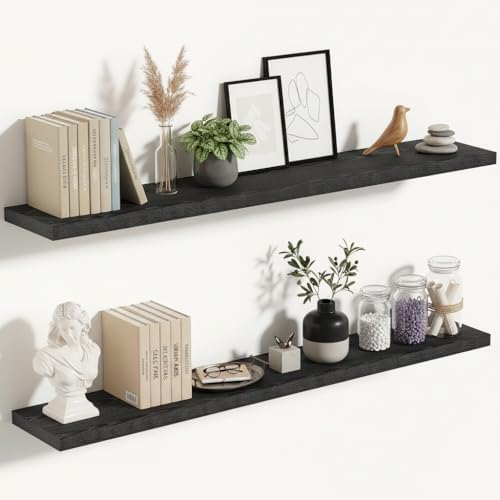 10 Inch Deep Floating Shelves for Wall 48” Set of 2, Black