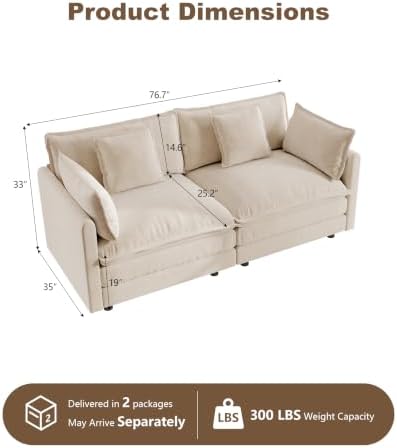 2 Piece Sectional Sofa Set, Deep Seat Loveseat & Single Sofa Set