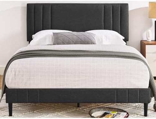 Decoro Chicago Channel Tufted Upholstered Platform Bed, Dark Gray, Queen