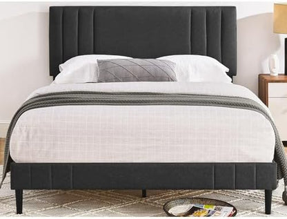 Decoro Chicago Channel Tufted Upholstered Platform Bed, Dark Gray, Queen