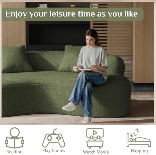 79" Curved Chenille Loveseat, Deep Seat Cloud Couch, Green