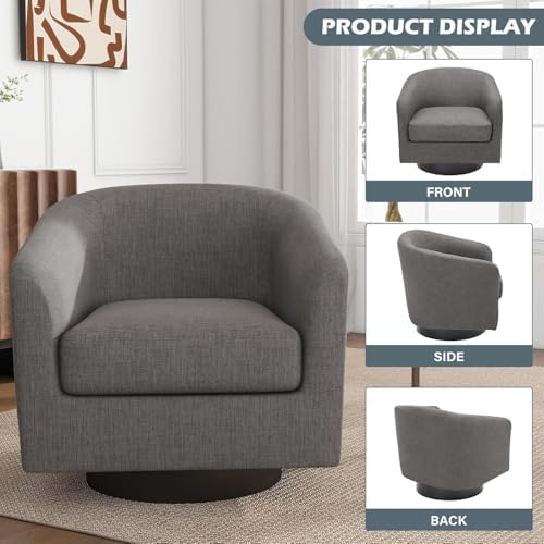 Swivel Accent Chairs Set of 2, Modern Barrel Armchair in Fabric, Gray