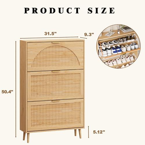 Shoe Cabinet Organizer with 3 Flip Drawers,Entryway Shoe Storage Cabinet