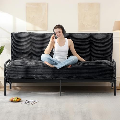 10" Futon Mattress Full Size, Ultra Thick Futons Sofa Couch Bed Sleeper Sofa Bed, Versatile Floor Futons Japanese Floor Mattress for Adults, Black (Frame Not Included)