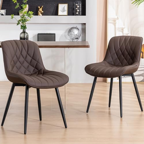 YOUNUOKE Dining Chairs Set of 2 Mid Century Modern Kitchen Chair Brown