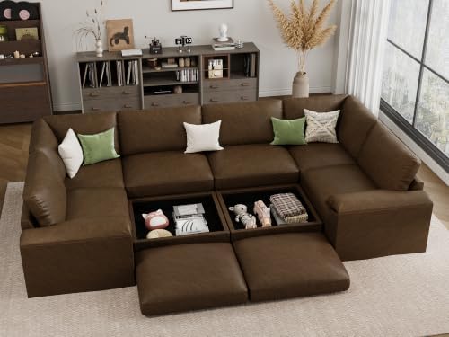 EASE MOOSE Faux leather couch Bed, Sectional Sofa Sleeper, Deep Brown