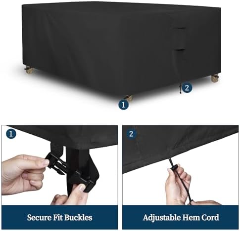 Easy-Going Rectangle Patio Furniture Cover Waterproof Outdoor Dining Table and Chair Cover Anti-UV Outside Sectional Sofa Set Covers (74"L x 47"W x 28"H, Black)