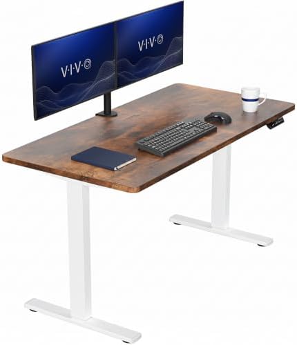 VIVO Electric Standing Desk, Solid 1-Piece 55" x 28" Vintage Brown Top