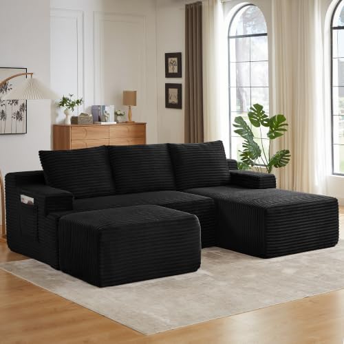 96" Sectional Couches for Living Room Cloud Couch Sofa with L-Shape Upholstered Boneless Couchs Modern Modular Sectional Couch with Chaise (Black, 96.1" U Shape with Right Facing Chaise)