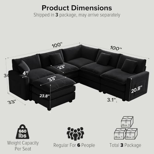 Oversized Cloud Couch Sectional, Corner Modular Sectional Sofa with Ottoman
