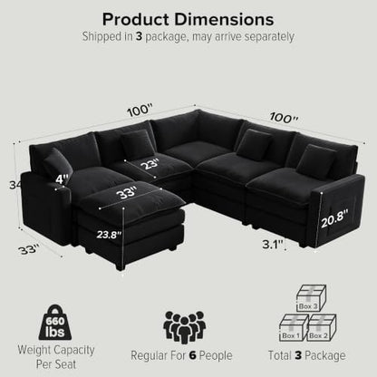 Oversized Cloud Couch Sectional, Corner Modular Sectional Sofa with Ottoman