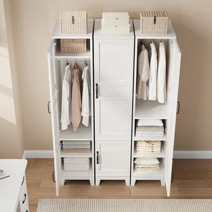 GarveeHome Armoire Wardrobe Closet with 2 Doors,72 in Wooden Wardrobe Cabinet with Hanging Rod, Narrow Tall Clothing Armoire Cabinet with 18 Adjustable Shelves for Bedroom, Clothes, Rustic White