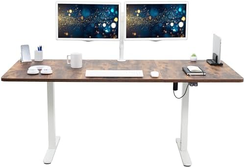 VIVO Electric Standing Desk, Smooth 3-Piece 71" x 30" Vintage Brown Top