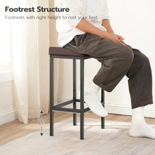 HOOBRO Bar Chairs, Set of 3 Counter Height Saddle Stools with Curved Surface, 24.8 Inches, 2.4" Thick Upholstery, for Kitchen and Dining Room, Brown and Black BC10BYP301