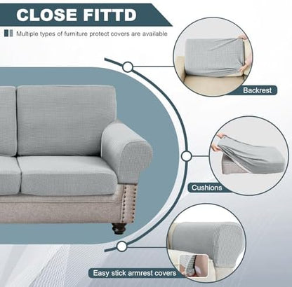 UNBBRRL Seat Cushion Cover and Back Covers for Corner Sofa Stretch Jacquard, Non Slip L Shaped Sofa Slipcover with Storage Ottoman, Sectional Couch Cover for Chaise Lounge (Pale Grey,31 x 31 x 6”)