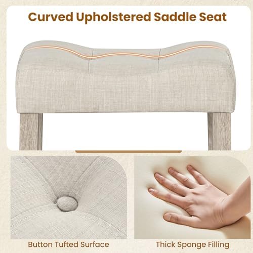 GIANTEX 24" Saddle Bar Stools Set of 2, Farmhouse Button Tufted Barstools