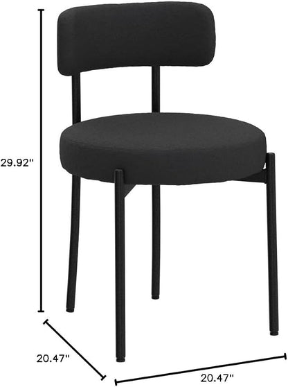 EDWELL Black Boucle Dining Chairs Set of 2, Mid Century Modern Kitchen Dining Chairs with 3.94” Cushions and Metal Legs, Round Upholstered Boucle Chairs for Kitchen, Living Room