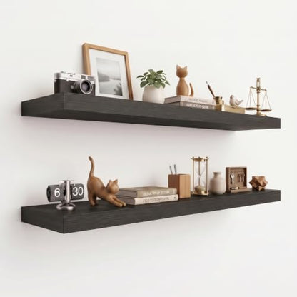 48" W×8" D Floating Shelves for Wall (Set of 2, Black Wood Grain)