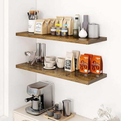Dreamland 40" Floating Shelves for Wall, 12" Deep Slim Rustic Brown Floating Shelves, Wall-Mounted Shelves for Bedroom, Living Room, Kitchen, Bathroom - Set of 2
