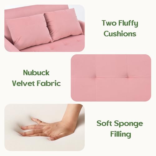 3 in 1 Convertible Pull Out Sleeper Couch Sofa Bed, Pink