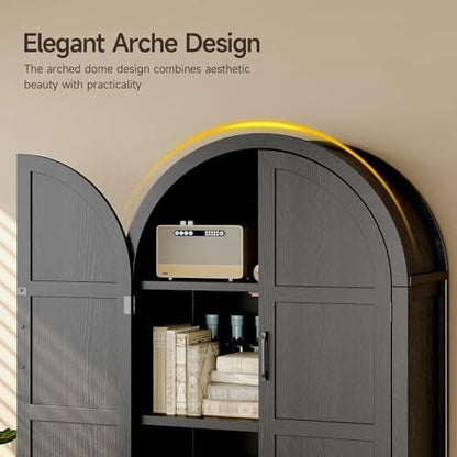 ONBRILL 71" Tall 5-Tier Arched Cabinet, Arched Kitchen Pantry Cabinet Black