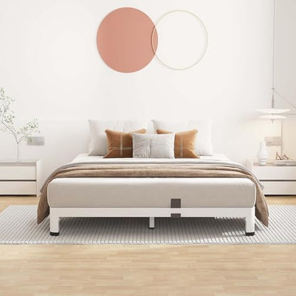 ROIL 4 Inch White Full Bed Frame Low Profile with Rounded Corner