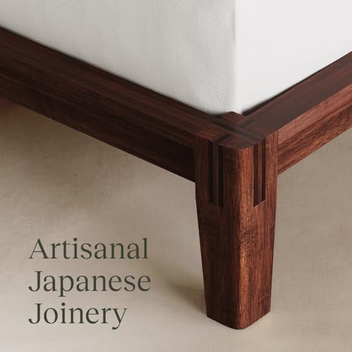 Bamboo Japanese Joinery Bamboo Platform Bed Frame, Queen, Walnut