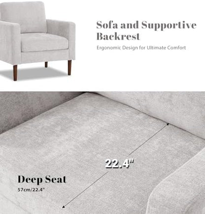 Kingfun Chenille Accent Chair, Mid Century Modern Reading Armchair with Solid Wood Legs, Upholstered Living Room Chair for Bedroom and Apartment