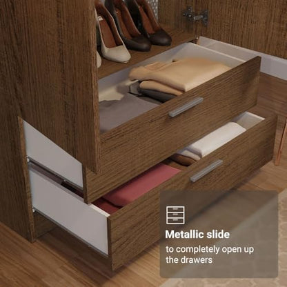 Madesa 4 Doors 2 Drawers Wardrobe Set Armoire Closet Bedroom Storage Cabinet with Shelves and Hanging Space 63" L Wooden Clothing Organizer Unit - Rustic