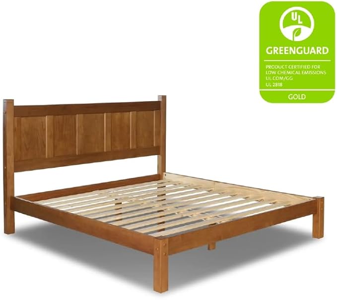 Grain Wood Furniture Shaker Solid Wood Panel Platform Bed, Queen Size, Walnut