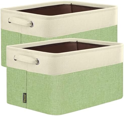 BALEINE 2 Pack Fabric Closet Storage Bins for Shelves, Linen Closet Organizers and Storage, Decorative Baskets for Organizing, Shelf, Clothes, Home, Office (Green, 14''x10''x8.5'')
