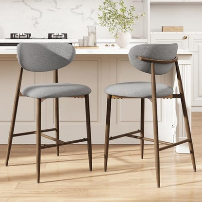 MALOL Upholstered Bar Stools Set of 2, Light Grey