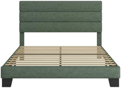 SHA CERLIN Queen Platform Bed Frame with Upholstered Fabric Headboard,Green