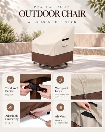 Patio Swivel Chair Cover 4 Pack,Waterproof Heavy Duty Patio Chair Covers,Swivel Chair Cover for Outdoor Furniture Covers Waterproof(35 W x 37 D x 36 H inches),Beige&Brown